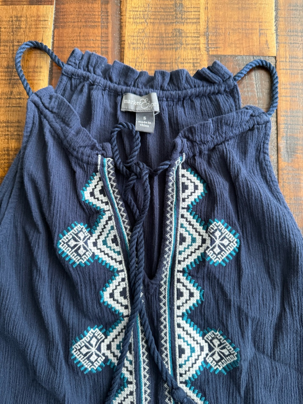 Market & Spruce Navy Tank with Geometric Embroidery